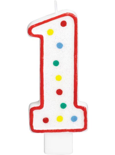 Giant Red Outline Glitter Polka Dot Number 1 Candle 5in - Party City