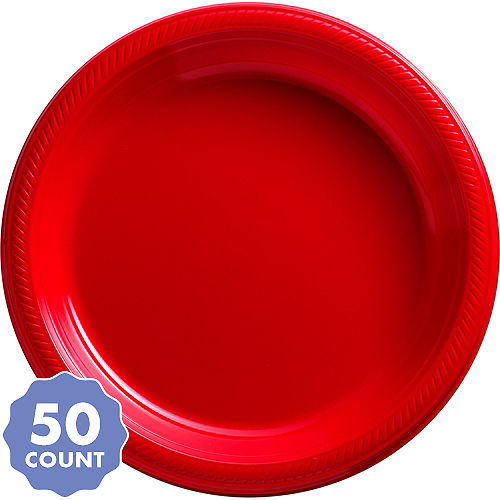 Red Plastic Dinner Plates 50ct, Round Plastic Dinner Plates